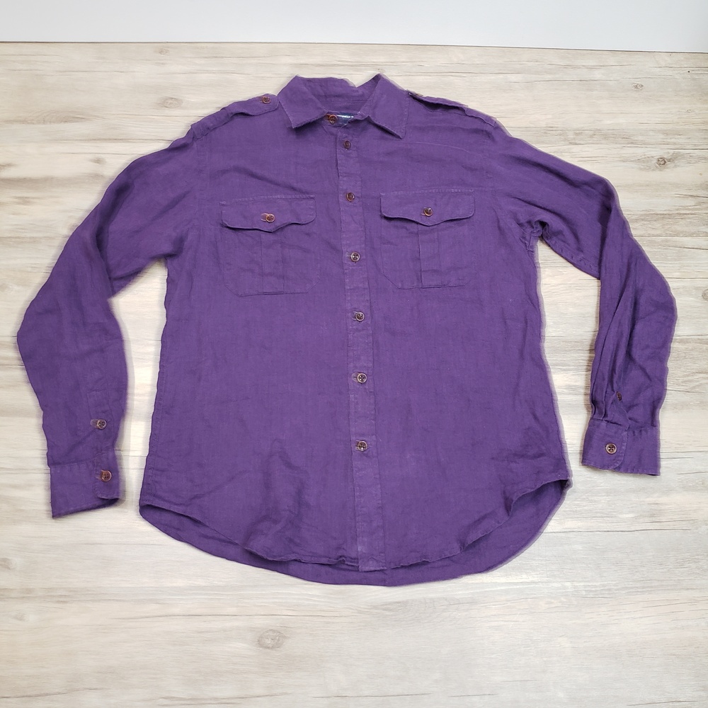 Ralph Lauren Sport Shirt Womens 8 Purple Linen Long Sleeve Button Up Casual Top